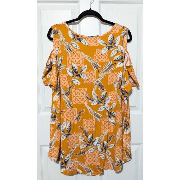 JM Collection Women's Plus Size 3X Tropical Maze Short Sleeve Cold-Shoulder Top - Picture 4 of 11